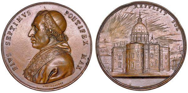 STATO PONTIFICIO. PIO VII (Barnaba Chiaramonti), 1800-1823. Medaglia in bronzo 1800. Arrivo a Roma di Pio VII dopo l'elezione al conclave di Venezia.