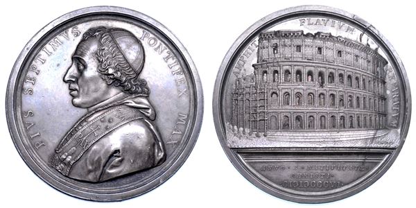 STATO PONTIFICIO. PIO VII (Barnaba Chiaramonti), 1800-1823. Medaglia in argento 1807. Lavori di restauro  [..]