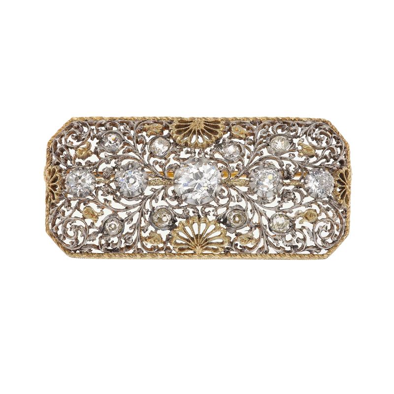 Old-cut diamond, gold and silver brooch  - Auction Fine Jewellery - Cambi Casa d'Aste