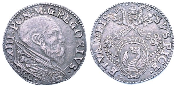 STATO PONTIFICIO. GREGORIO XIII, 1572-1585. Testone. Ancona.