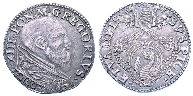 STATO PONTIFICIO. GREGORIO XIII, 1572-1585. Testone. Ancona.  - Asta Numismatica - I - Cambi Casa d'Aste