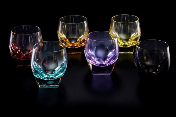 Sei bicchieri “Bar” Boemia, Manifattura Moser, XX secolo 