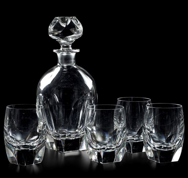 Sei bicchieri e un decanter  “Bar” da whisky Boemia, Manifattura Moser, XX secolo 
