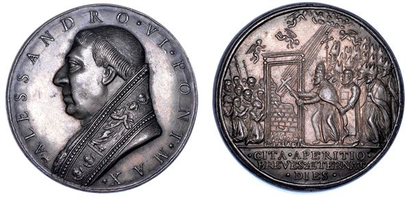 STATO PONTIFICIO. ALESSANDRO VI (Rodrigo de Borja di Jàtiva), 1492-1503. Medaglia di restituzione in argento. Apertura della Porta Santa.