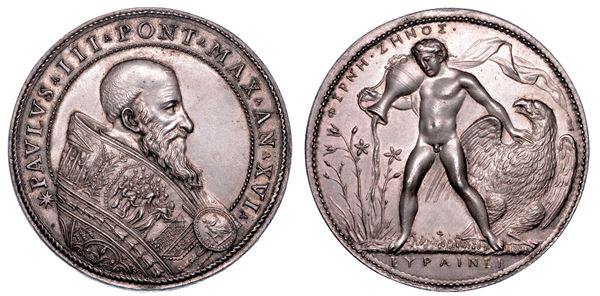 STATO PONTIFICIO. PAOLO III  (Alessandro Farnese), 1534-1549. Medaglia in argento A. XVI. Conferimento di Parma e Piacenza a Pier Luigi Farnese.