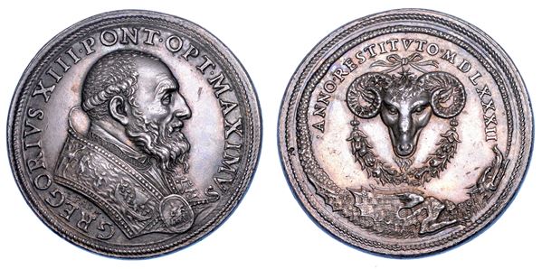 STATO PONTIFICIO. GREGORIO XIII (Ugo Boncompagni), 1572-1585. Medaglia in argento 1582. Riforma del calendario Giuliano.