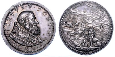 Stato Pontificio. Sisto V (felice Peretti), 1585-1590. Medaglia in Argento 1586/a. II. i Provvedi...