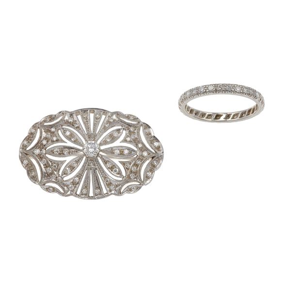 Diamond and gold brooch and ring