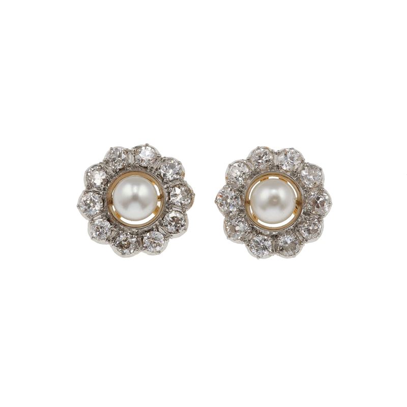 Pair of pearl, old-cut diamond and gold earrings  - Auction Fine Jewellery - Cambi Casa d'Aste