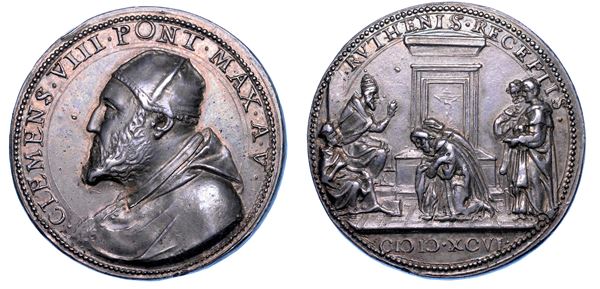 STATO PONTIFICIO. CLEMENTE VIII (Ippolito Aldobrandini), 1592-1605. Medaglia in argento 1596/A. V. Riunificazione della Chiesa dei Ruteni a quella di Roma.