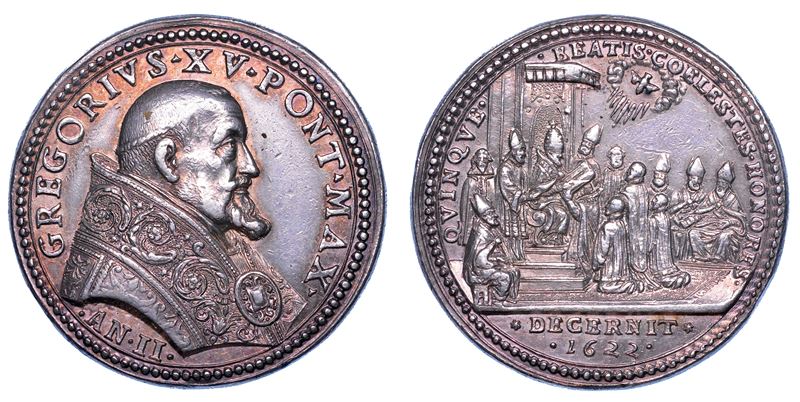 STATO PONTIFICIO. GREGORIO XV (Alessandro Ludovisi), 1621-1623. Medaglia annuale in argento 1622/A. II. Canonizzazione di cinque nuovi santi.  - Auction Numismatics - Medals and popes - II - Cambi Casa d'Aste