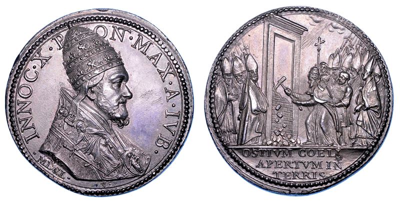 STATO PONTIFICIO. INNOCENZO X (Giovanni Battista Pamphilj ), 1644-1655. Medaglia in argento A. IVB (1650). Apertura della Porta Santa.  - Asta Numismatica - Medals and Popes - II - Cambi Casa d'Aste