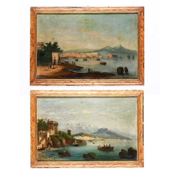 Scuola del XIX secolo Coppia di vedute costiere