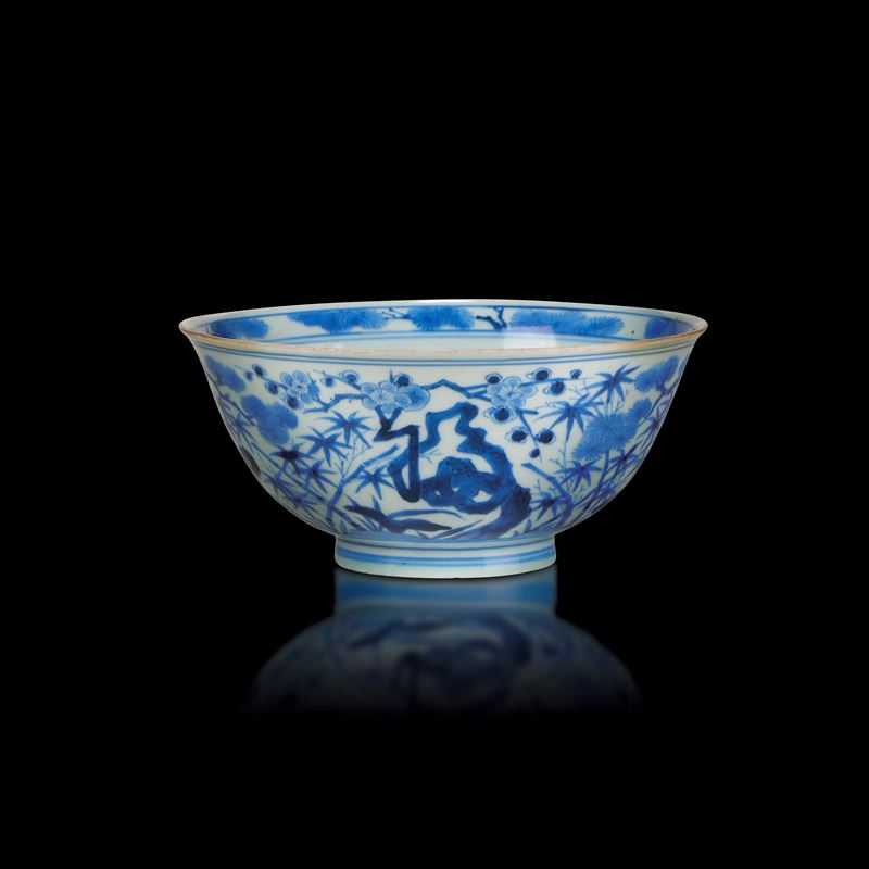 Blue and white porcelain bowl with landscape decoration, China, Qing Dynasty, Kangxi period (1662–1722)  - Auction Fine Asian Works of Art - Cambi Casa d'Aste