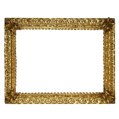 Grande Cornice Riccamente Intagliata e Dorata a Foglie ed Elementi Geometrici. Italia Centrale XV...