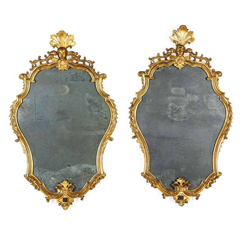Coppia di specchiere intagliate e dorate. Genova, XVIII secolo  - Auction Italian Residences - Cambi Casa d'Aste