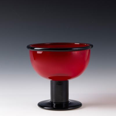 Coppa Aulica in vetro soffiato rosso, Murano 1977