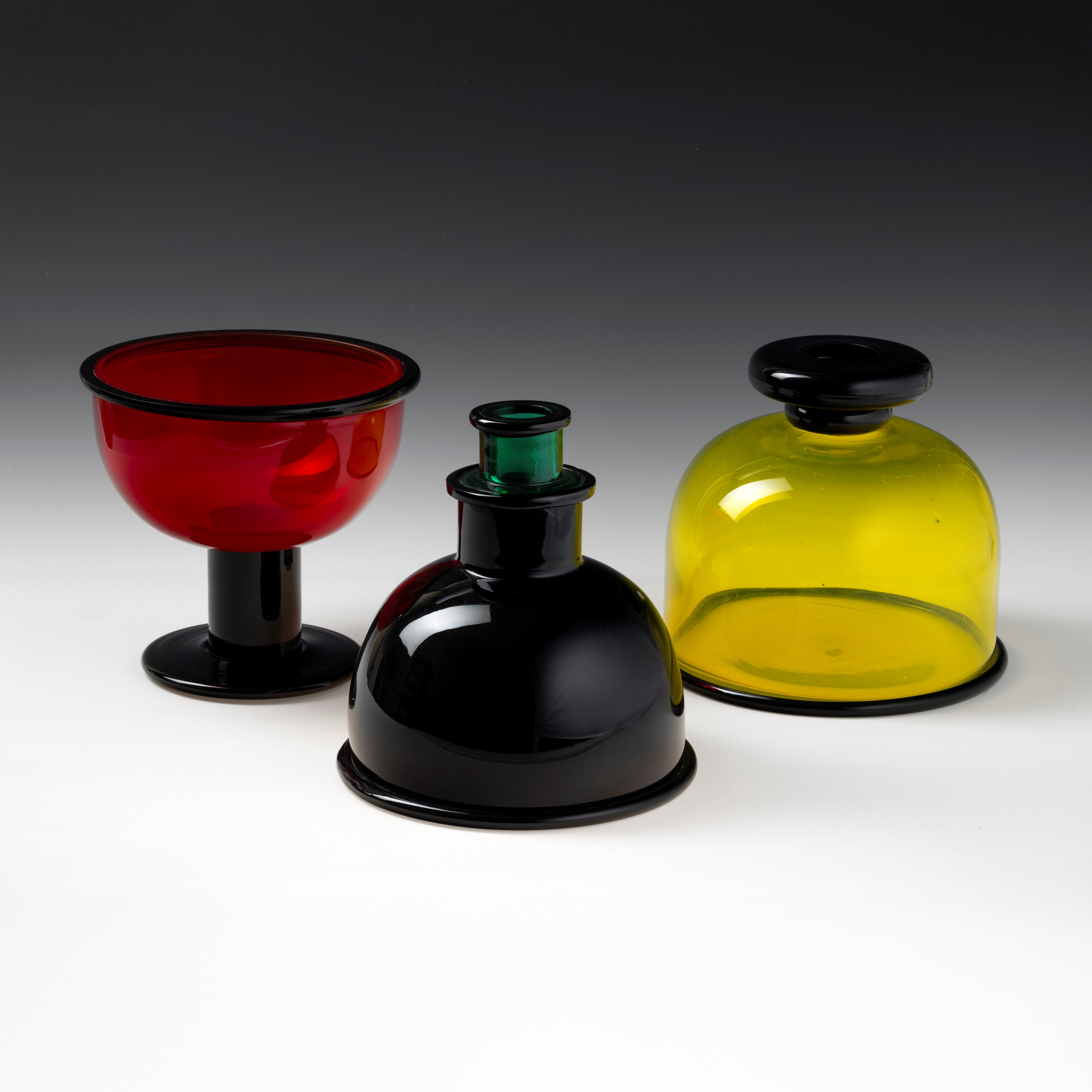 Ettore Sottsass - Coppa Aulica in vetro soffiato rosso, Murano 1977