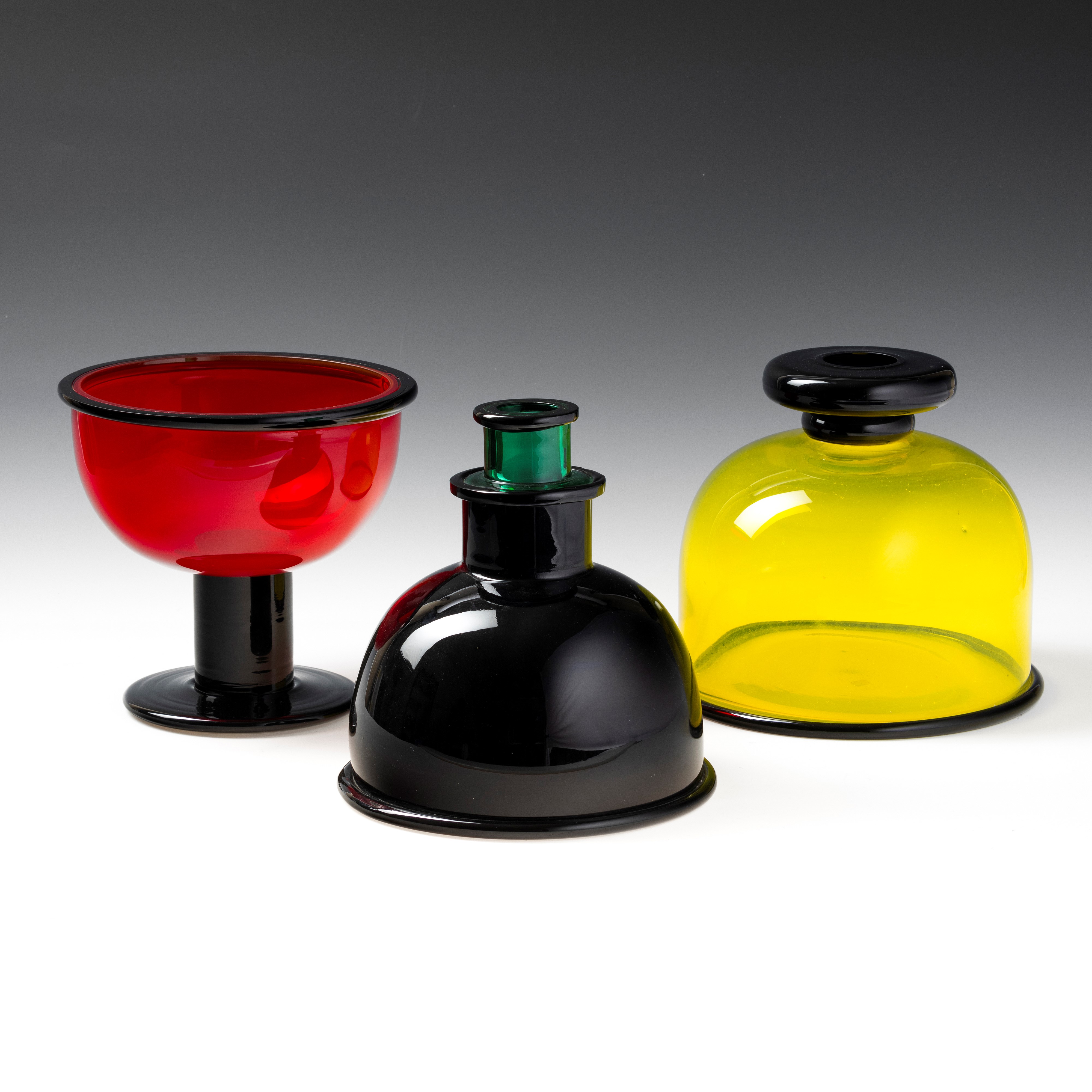 Ettore Sottsass - Coppa Aulica in vetro soffiato rosso, Murano 1977