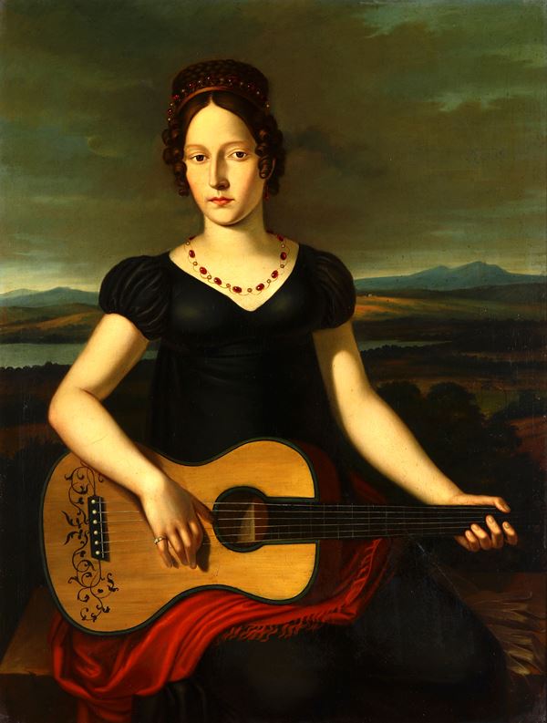 Anonimo del XIX secolo Nobildonna con chitarra