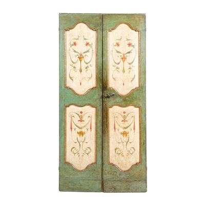 Porta a Due Ante in Legno Dipinto, Laccato e Dorato. Italia Centrale, Stile XVIII Secolo