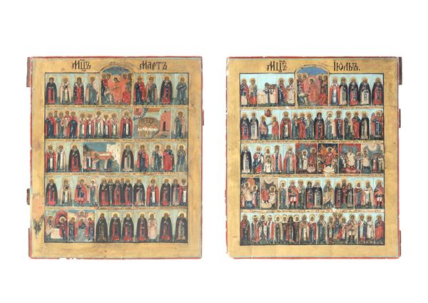 Due icone raffiguranti il Menologio. Russia, XIX secolo