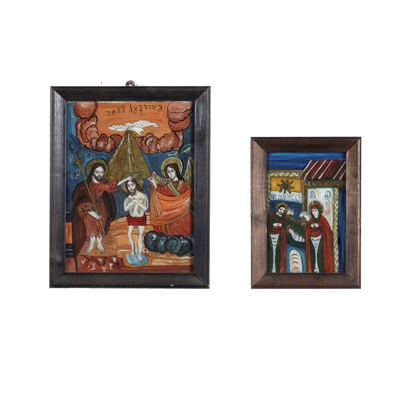 Lotto di due dipinti sottovetro con scene religiose. Arte popolare dell’Est Europa, XIX secolo  - Asta Antiquariato - Cambi Casa d'Aste