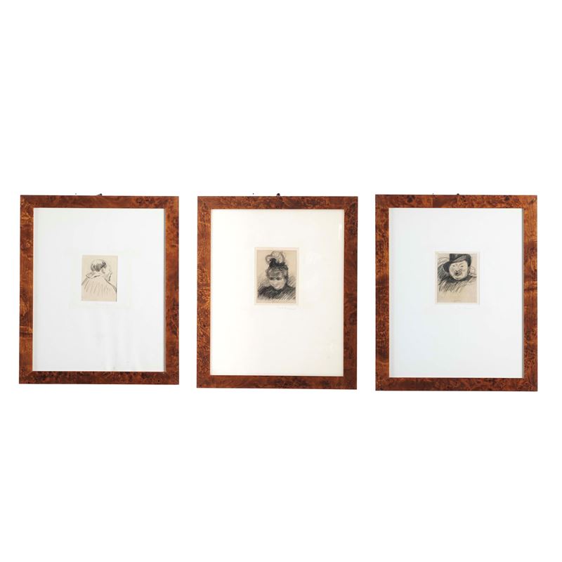 Paul Renouard (1845-1924) Studi di volti  - Tre carboncini su carta - Asta Antiquariato - Cambi Casa d'Aste