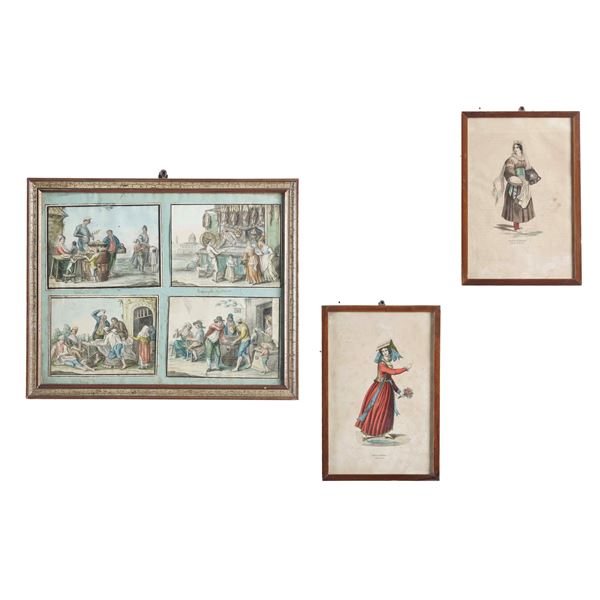 Scuola napoletana, XIX secolo Quattro miniature con i mestieri