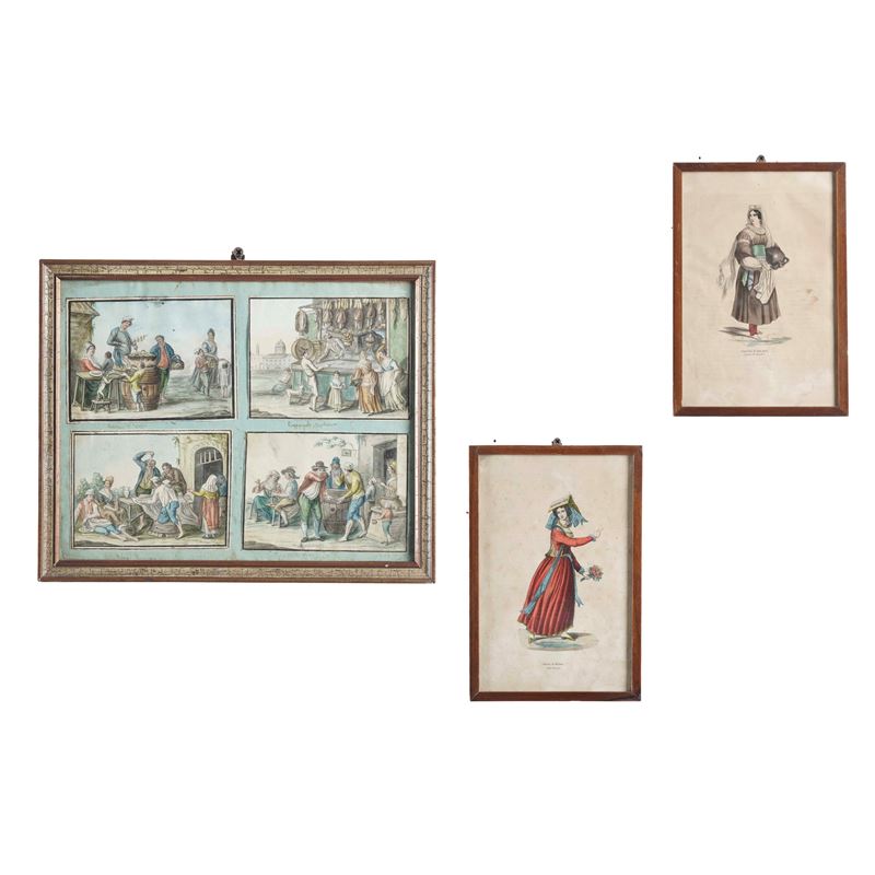 Scuola napoletana, XIX secolo Quattro miniature con i mestieri  - Asta Antiquariato - Cambi Casa d'Aste