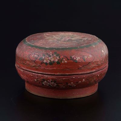 Grande Scatola in Legno Dipinto a Fiori. Arte Cinese, XIX Secolo