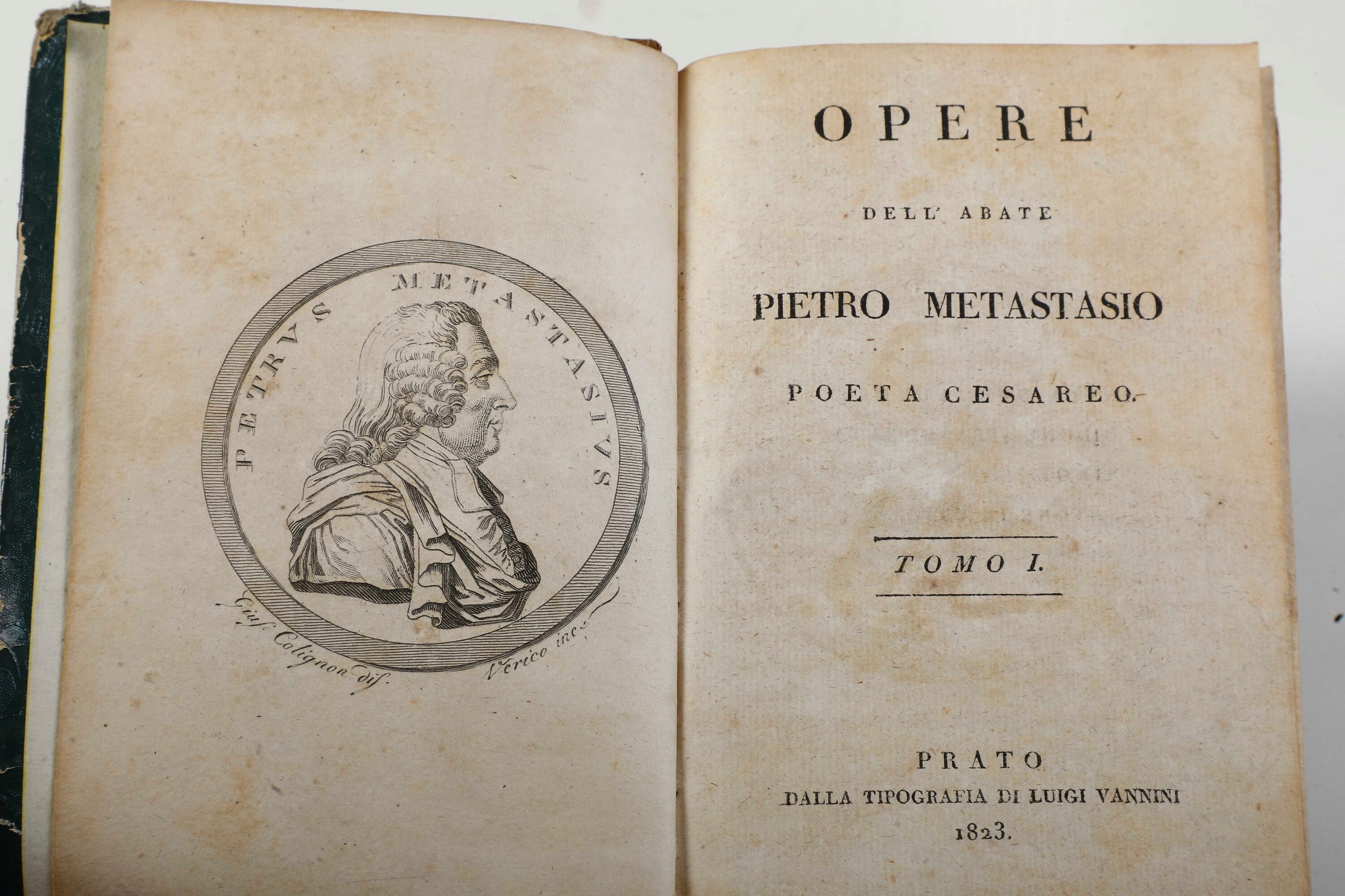 Metastasio, Pietro, Opere, quattordici tomi rilegati in sette volumi, Prato, Vannini, 1823