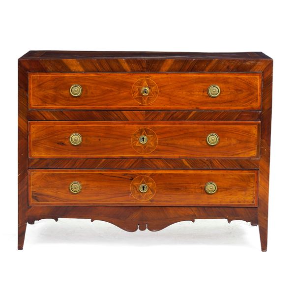 Cassettone in noce con intarsi. Napoli, fine XVIII, inizi XIX secolo