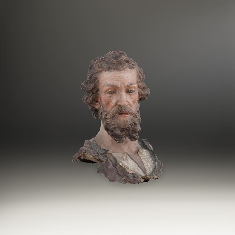 Busto di San Giuseppe. Arte presepiale napoletana del XVIII secolo  - Asta Scultura e Oggetti d'Arte - Cambi Casa d'Aste