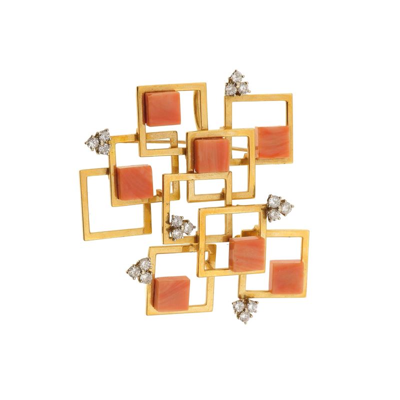 Coral, diamond and gold brooch. Costantino Repossi  - Auction Fine Jewellery - Cambi Casa d'Aste