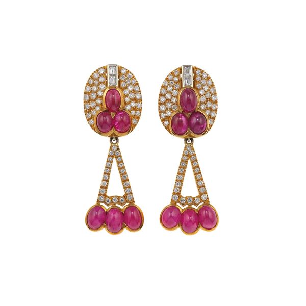 Pair of diamond and ruby earrings. Costantino Repossi