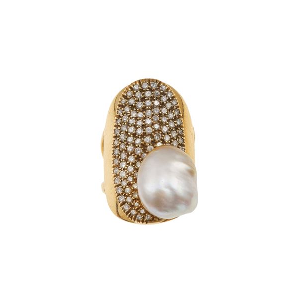 Cultured pearl, diamond and gold ring. Costantino Repossi