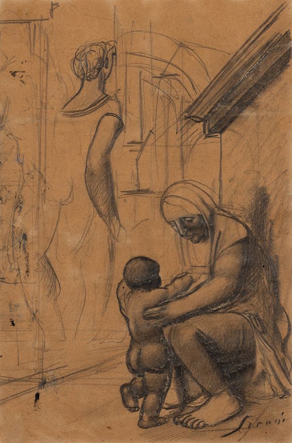 Mario Sironi - Madre con Bambino, studi di figure e architetture
