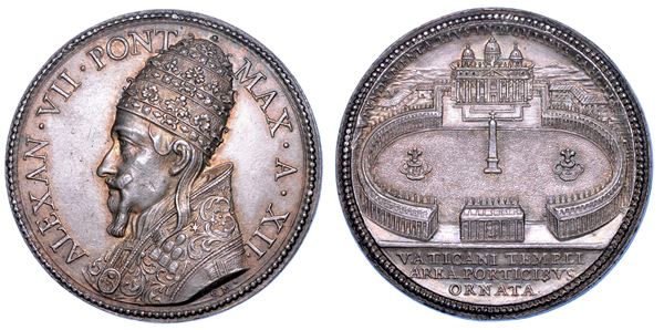 STATO PONTIFICIO. ALESSANDRO VII (Fabio Chigi), 1655-1667. Medaglia in argento A. XII (1666). Completamento del colonnato di Piazza San Pietro.