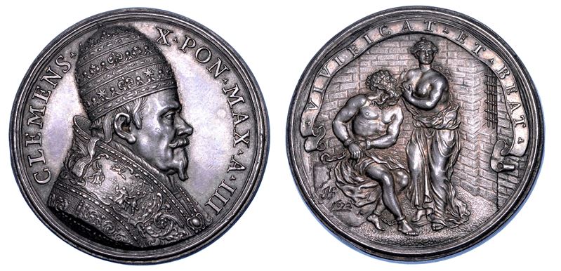 STATO PONTIFICIO. CLEMENTE X (Emilio Altieri), 1670-1676. Medaglia in argento 1672/A. III. Opere di carità del Pontefice verso i suoi sudditi.  - Auction Numismatics - Medals and popes - II - Cambi Casa d'Aste