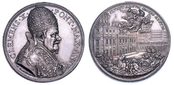 STATO PONTIFICIO. CLEMENTE X (Emilio Altieri), 1670-1676. Medaglia in argento 1674/A. V. Per l'indizione del Giubileo del 1675.