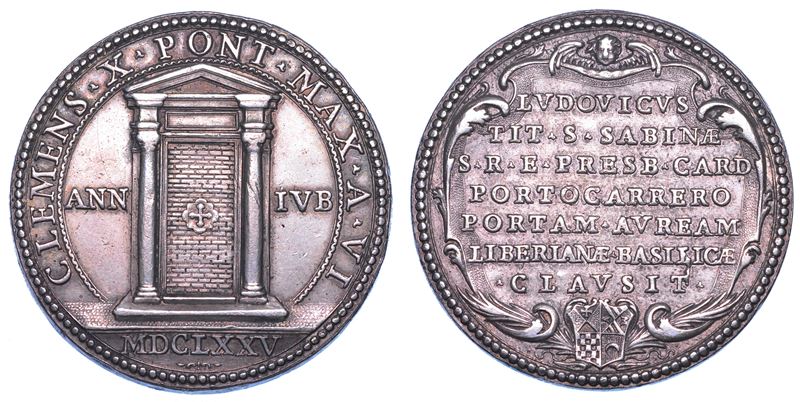 STATO PONTIFICIO. CLEMENTE X (Emilio Altieri), 1670-1676. Medaglia in argento 1675/A. VI. Chiusura della Porta Santa della Basilica Liberiana.  - Auction Numismatics - Medals and popes - II - Cambi Casa d'Aste