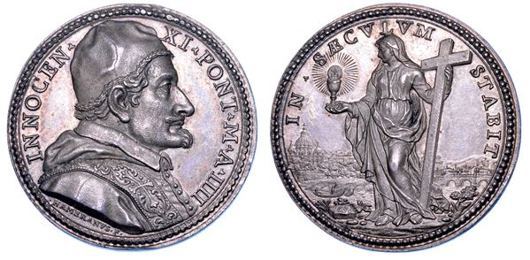 STATO PONTIFICIO. INNOCENZO XI (Benedetto Odescalchi di Como), 1676-1689. Medaglia annuale in argento 1680/A. IIII. La Chiesa Romana.