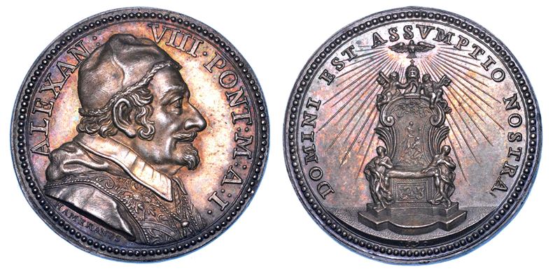 STATO PONTIFICIO. ALESSANDRO VIII (Pietro Ottoboni), 1689-1691. Medaglia annuale in argento A. I (1690). Elezione al pontificato.  - Auction Numismatics - Medals and popes - II - Cambi Casa d'Aste