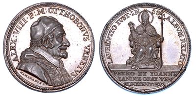 Stato Pontificio. Alessandro VIII (pietro Ottoboni), 1689-1691. Medaglia in Argento. Canonizzazio...