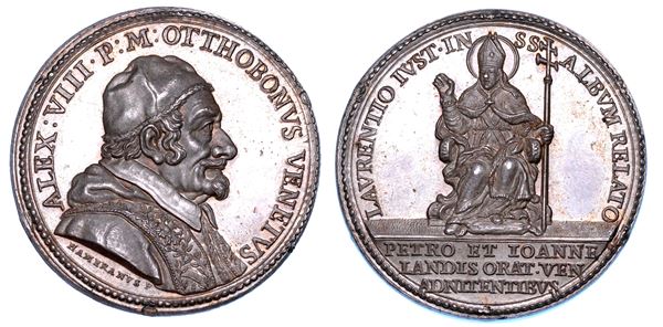 STATO PONTIFICIO. ALESSANDRO VIII (Pietro Ottoboni), 1689-1691. Medaglia in argento. Canonizzazione di Lorenzo Giustinian.
