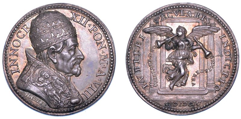 STATO PONTIFICIO. INNOCENZO XII (Antonio Pignatelli), 1691–1700. Medaglia annuale in argento 1699/A. VIII. Indizione dell'Anno Santo del 1700.  - Auction Numismatics - Medals and popes - II - Cambi Casa d'Aste