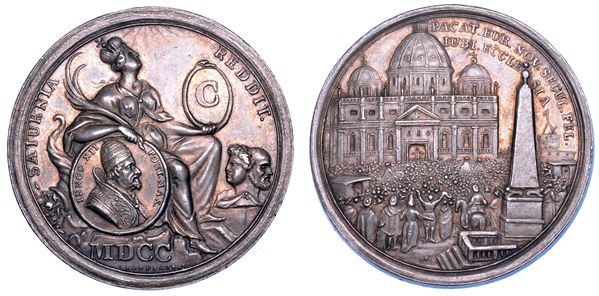 STATO PONTIFICIO. INNOCENZO XII (Antonio Pignatelli), 1691–1700. Medaglia in argento 1700 (A. IX). Indizione dell'Anno Santo del 1700.