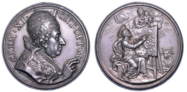 STATO PONTIFICIO. CLEMENTE XI (Giovanni Francesco Albani), 1700-1721. Medaglia in argento (1702/A. II). Premio dell'Accademia di San Luca.