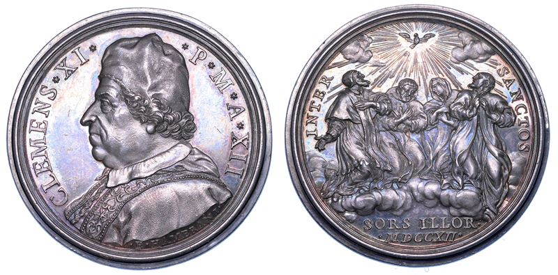 STATO PONTIFICIO. CLEMENTE XI (Giovanni Francesco Albani), 1700-1721. Medaglia annuale in argento 1712/A. XII. Canonizzazione di quattro Santi.  - Auction Numismatics - Medals and popes - II - Cambi Casa d'Aste